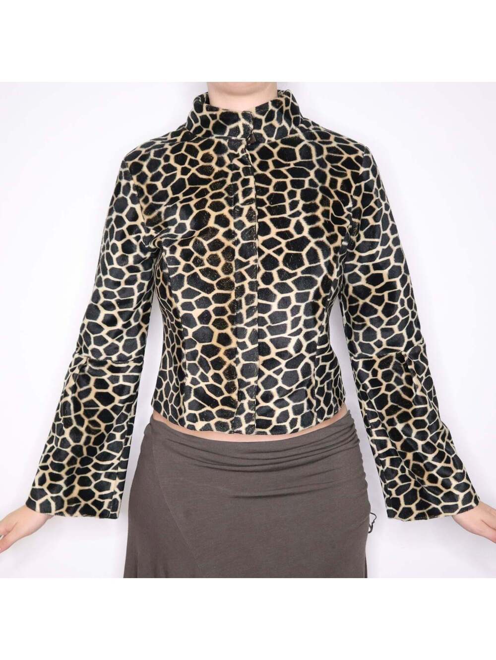 90s French Faux Fur Giraffe Print Coat (S)